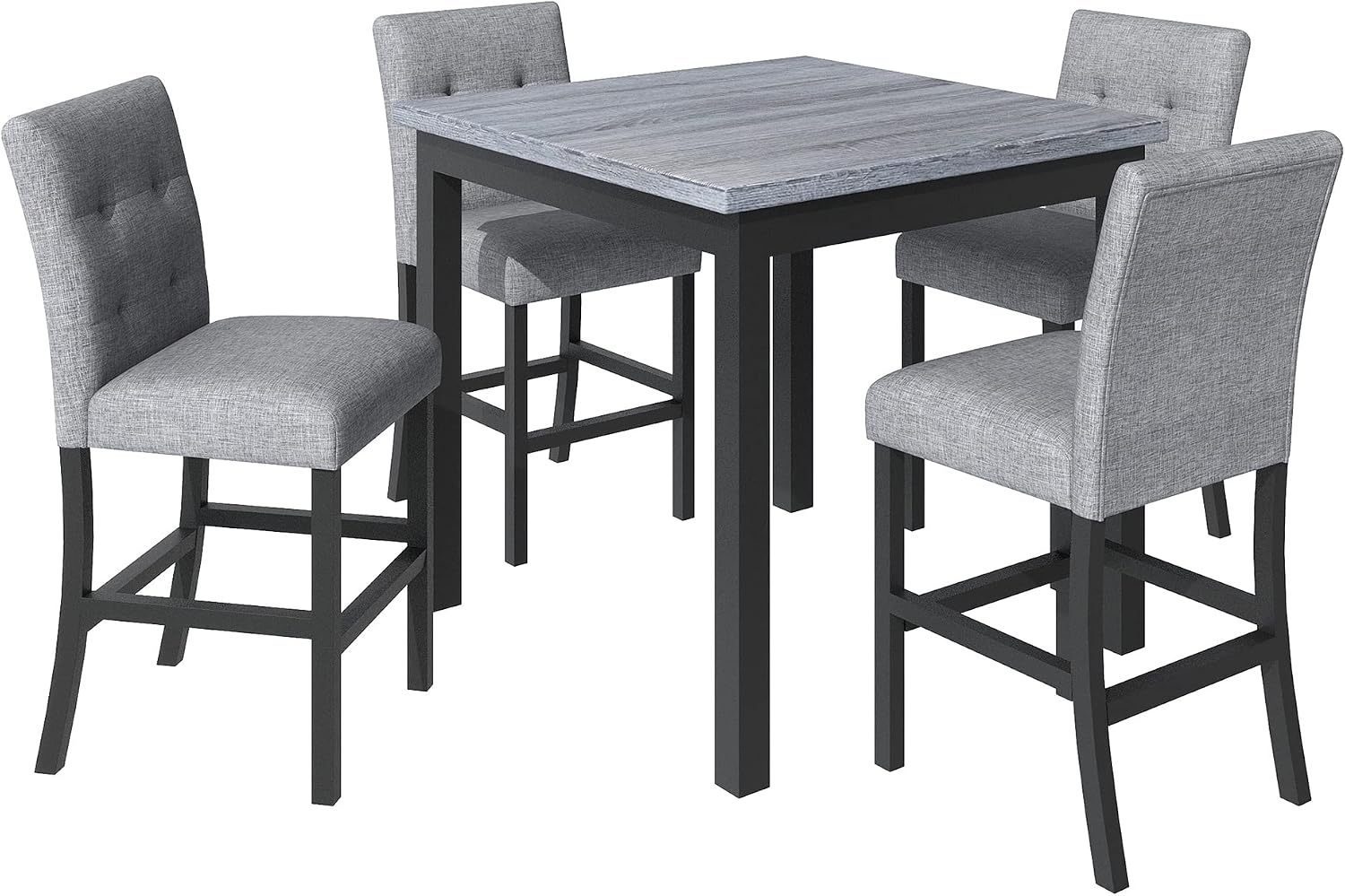 Bellemave 5 Piece Counter Height Dining Table Set for 4 High Top Square Kitchen Table and Chairs Dinning Room Small Breakfast Table Set Pub Table and High-Back Chairs Set of 4.(Grey)
