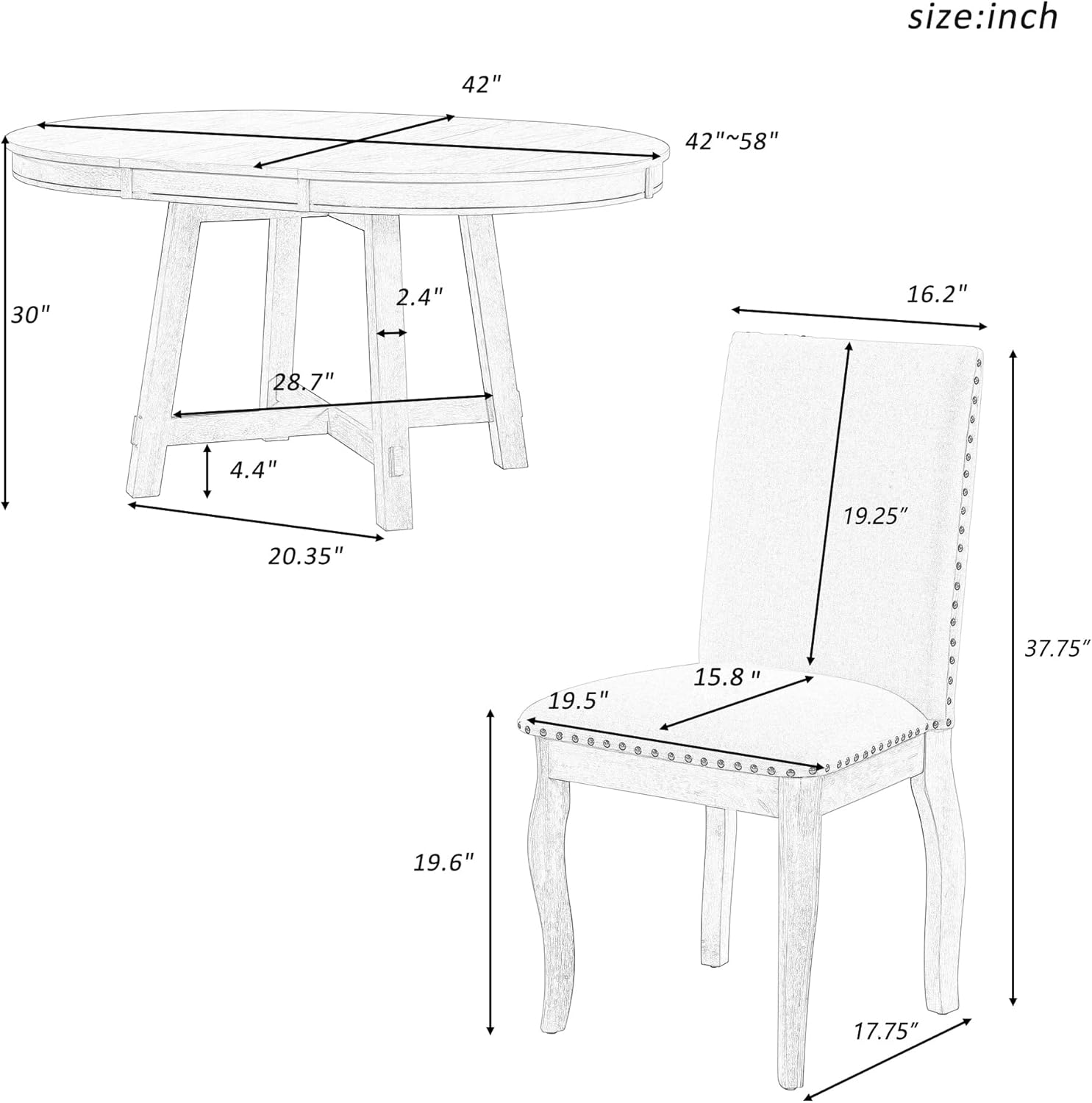 Harper & Bright Designs Kitchen Dining Table Set for 4, Wood Round Extendable Dining Table and 4 Dining Chairs Dining Table Set (Espresso), ST000074AAP-MZJ