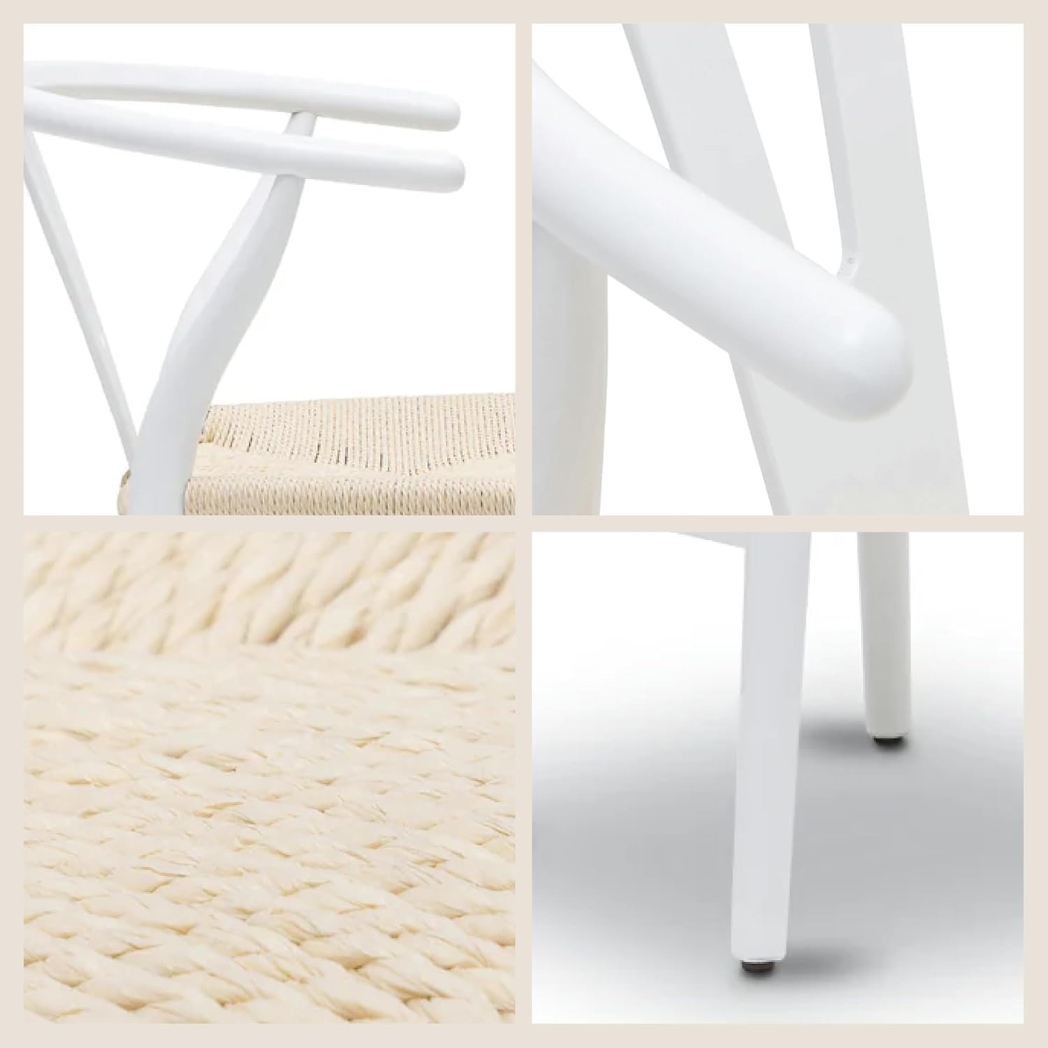 POLY & BARK Weave Dining Chair – Mid-Century Modern Wishbone Dining Chair with Arms, Solid Wood Frame, Indoor Use – White – Single - Ideal for Dining Room, Kitchen or Stylish Accent Setting