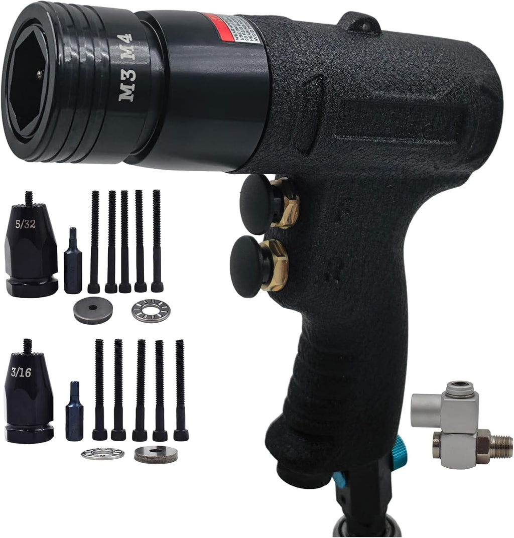 Air Rivet Nut Tool Kit, Pneumatic Pull Nut Setter with 3/16' 5/32' Mandrels for Sheet Metal Fastening Threaded Insert Installation