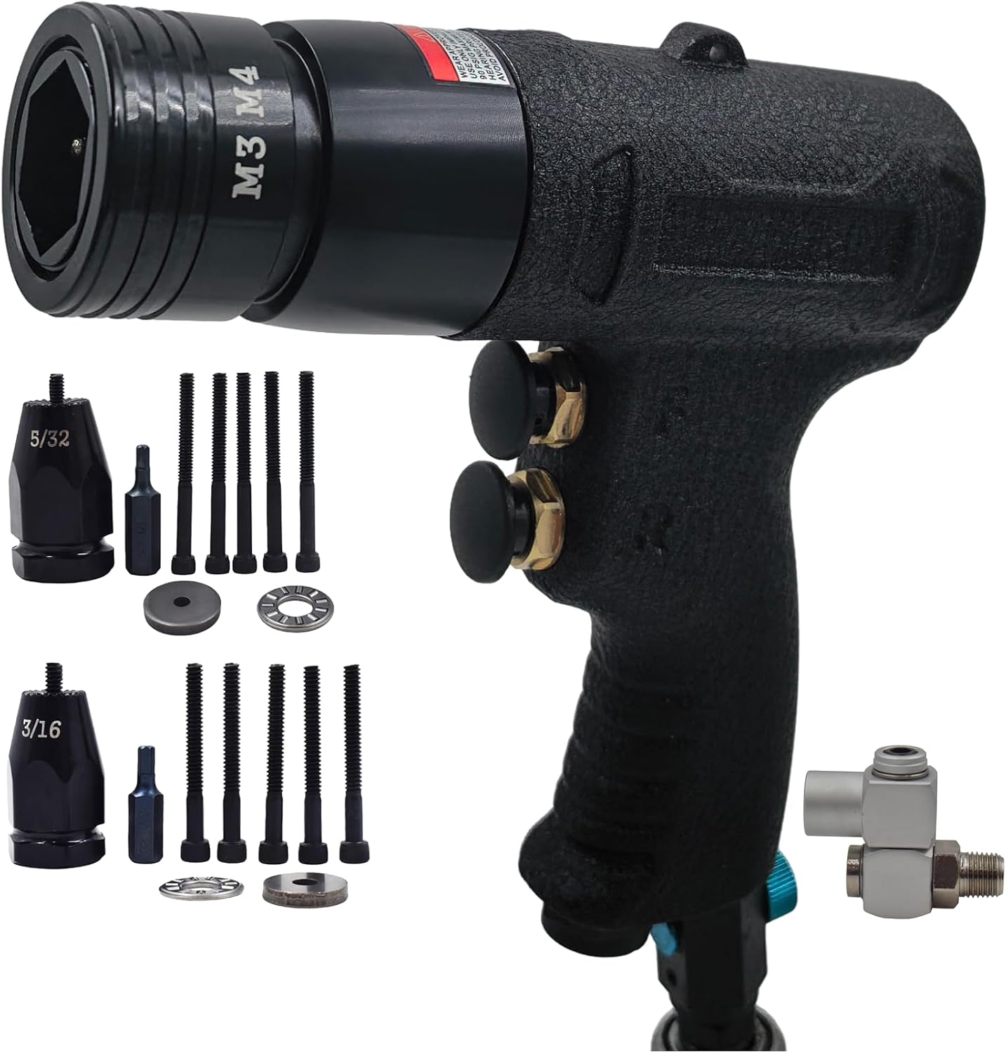 Air Rivet Nut Tool Kit, Pneumatic Pull Nut Setter with 3/16' 5/32' Mandrels for Sheet Metal Fastening Threaded Insert Installation