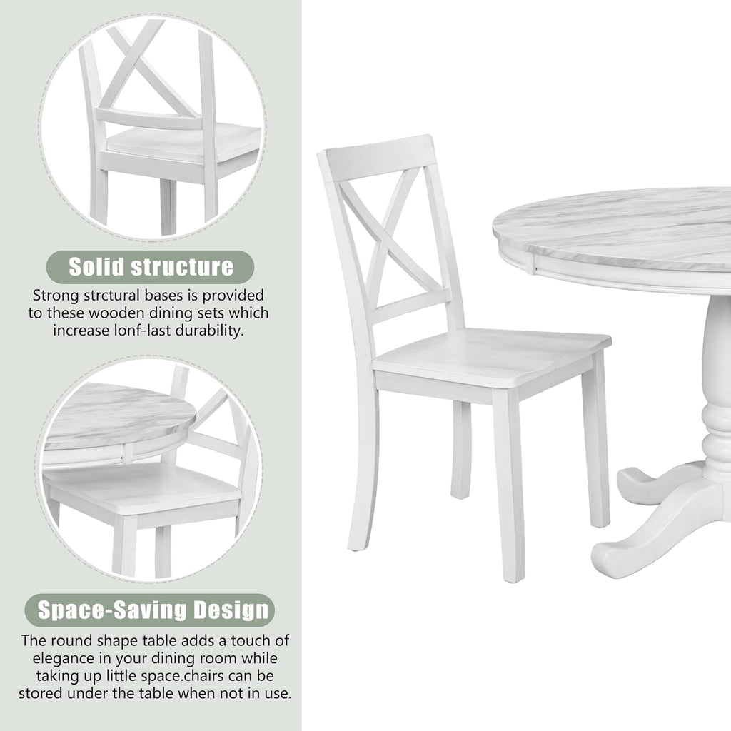Harper & Bright Designs Dining Table Set - 5 Piece Round Dining Set with 4 Chairs Wood Dining Table Set