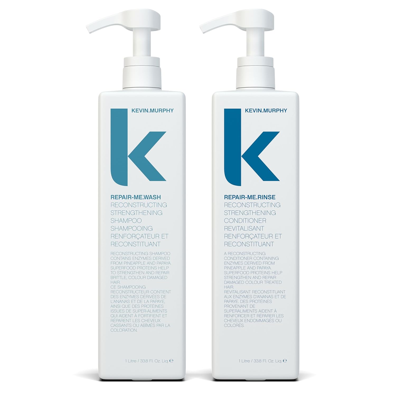 KEVIN.MURPHY REPAIR-ME.WASH & RINSE - Moisturising Hair Repair Shampoo - Hair Repair Conditioner - For All Hair Types Needing Repair - Sulphate & Paraben Free - 1 L / 33.8 fl oz - 2 Pack