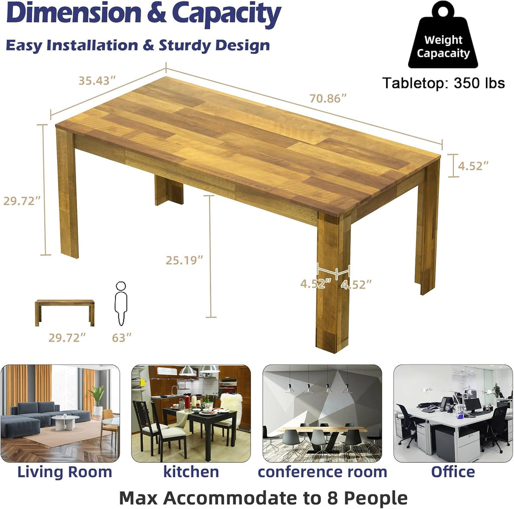 STHOUYN 71' 6ft Kitchen Dining Room Table for 6 8, Large Farmhouse Dinner Table, Wood Rectangular Long Tables for Big Family, Waterproof & Scratch Resistant (Brown)