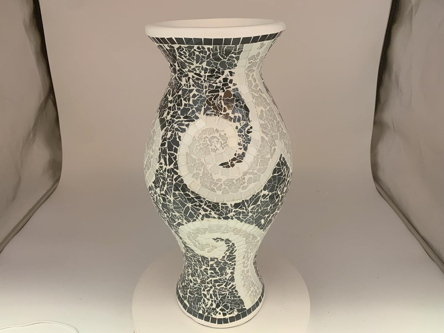 Floor Vase, 18 Inch Mosaic Vase – Tall Cylinder Made of Terracotta with Black and White Glass Mosaic Pieces – Handcrafted Decorative Home Décor Accent Piece for Bedroom, Living Room, Office