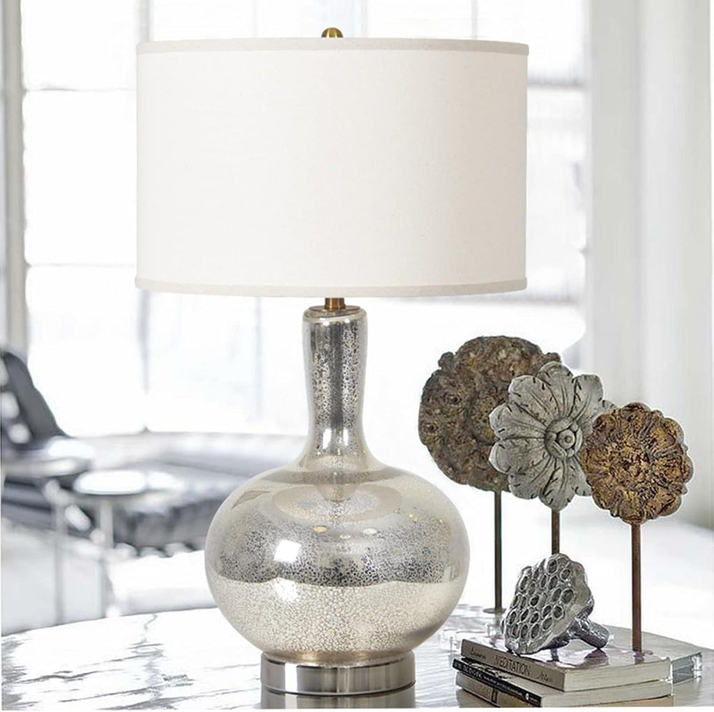 LED Desk Lamp Modern Table Lamps Glass Bedside Table Lamps with Fabric Lampshade Luxurious Nightstand Lamps for Home Office Cafe Study Table Lamp, 25'H Table Lamp Reading Lamp ( Color : Silver )