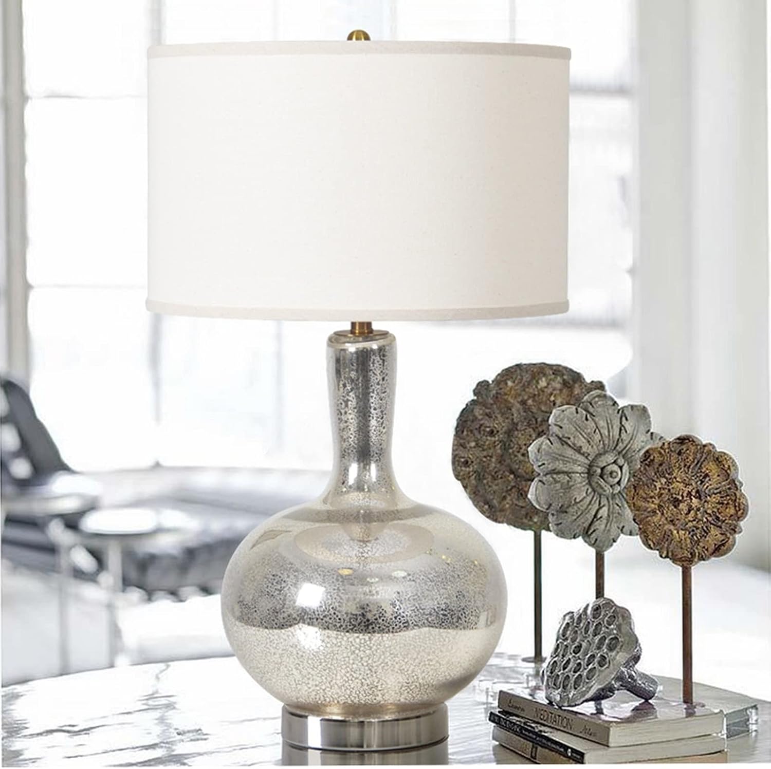 LED Desk Lamp Modern Table Lamps Glass Bedside Table Lamps with Fabric Lampshade Luxurious Nightstand Lamps for Home Office Cafe Study Table Lamp, 25'H Table Lamp Reading Lamp ( Color : Silver )