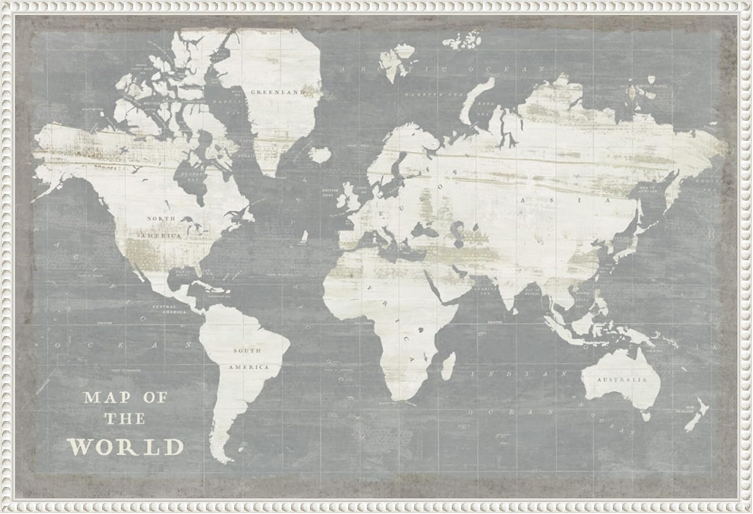 Amanti Art Framed Canvas Wall Art 23x33 Slate World Map by Sue Schlabach, Framed Wall Art Canvas, Maps Artwork, Traditional Decor, Large Poster Painting for Living Room, Bedroom, Bathroom, Kitchen,