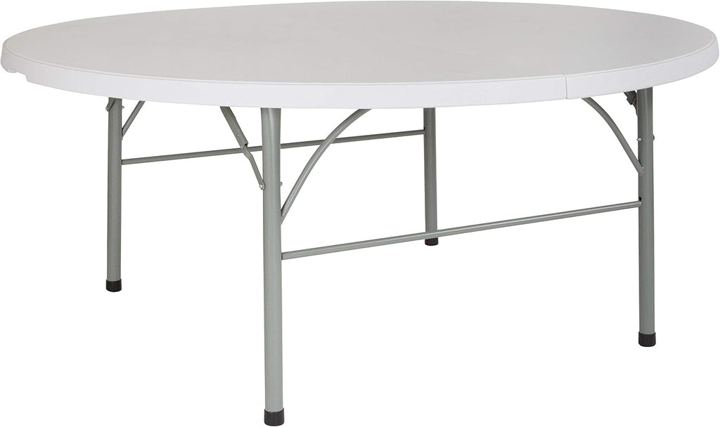 Flash Furniture Stonewall 6' Round Plastic Folding Event Table with Carrying Handle, Bi-Fold Banquet Table for Indoor/Outdoor Events, White