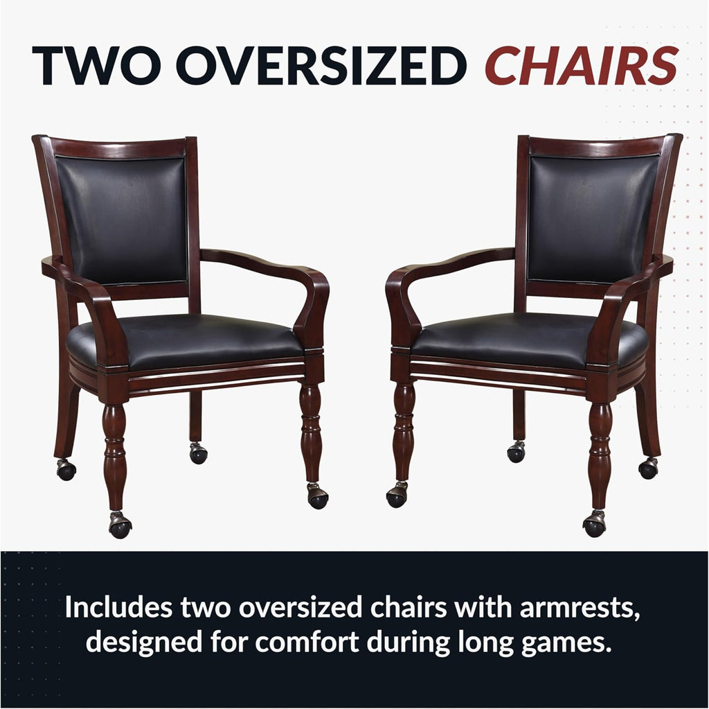 Hathaway Fortress 3 in 1 Chess, Checkers & Backgammon Pedestal Game Table and Chairs Set – Multipurpose Chess Table Furniture w/ Reversible Tabletop, Storage Drawers & Complete Accessories - Mahogany