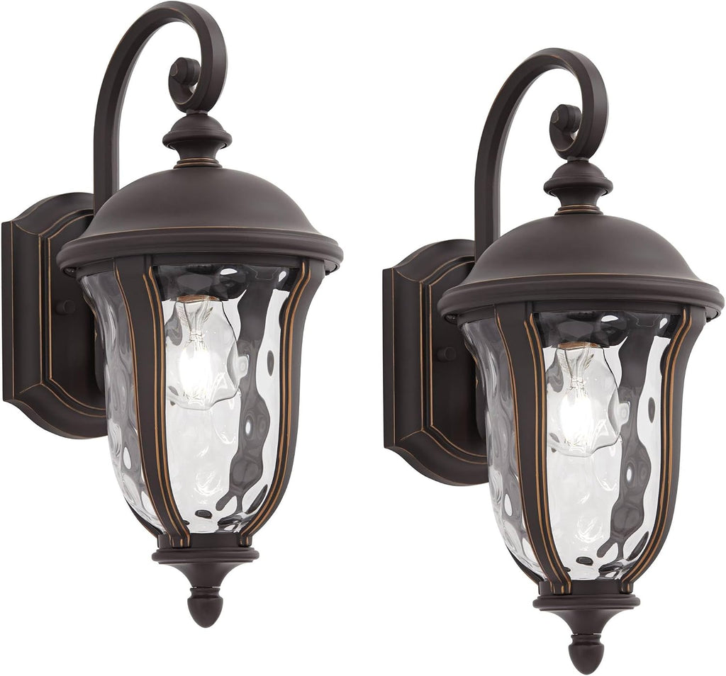 John Timberland Park Sienna Rustic Vintage Outdoor Wall Light Fixtures Set of 2 Bronze Metal 16 3/4' Clear Hammered Glass Panels for Post Exterior Barn Deck House Porch Yard Patio Garage Garden