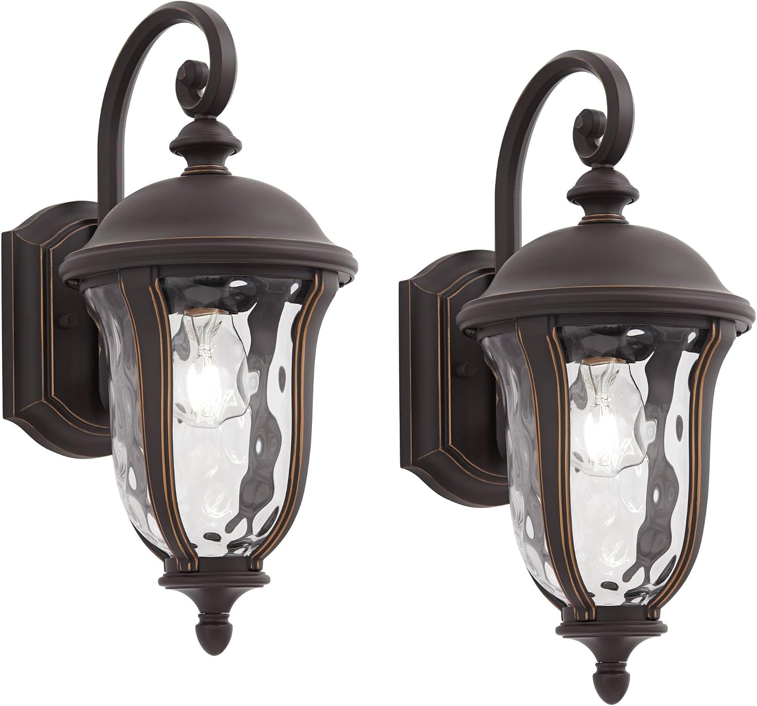 John Timberland Park Sienna Rustic Vintage Outdoor Wall Light Fixtures Set of 2 Bronze Metal 16 3/4' Clear Hammered Glass Panels for Post Exterior Barn Deck House Porch Yard Patio Garage Garden