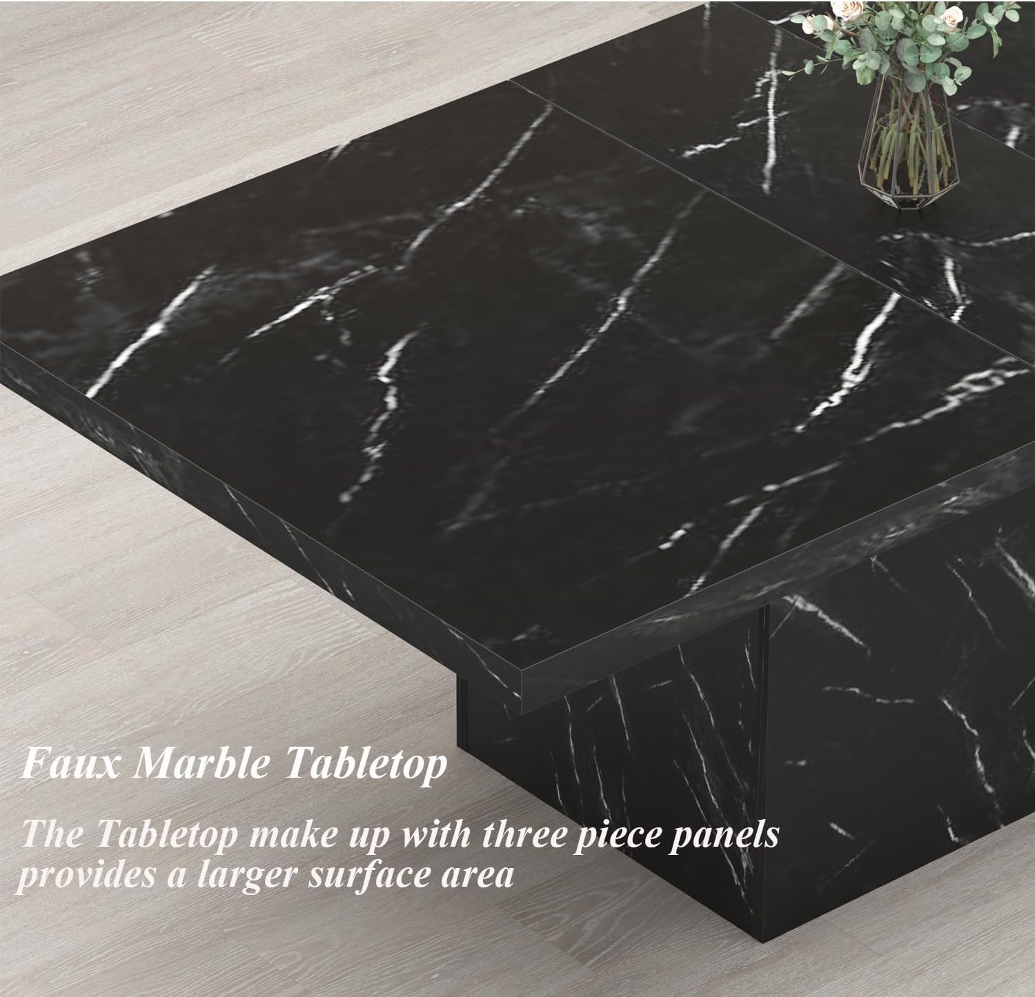 HSH 71' Black Dining Table for 6-8, Rectangle Modern Faux Marble Dinner Table, Large Dining Room Table for Kitchen Living Room, Industrial Wood Kitchen Table only with Sturdy Base, Black, 71 Inch