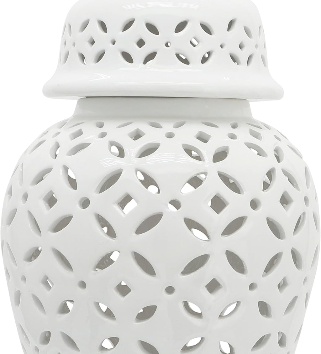 Elegant Pattern Ceramic Vase for Living Room and Home Decor - Chinoiserie House Accent for Dining Room Table Decor - Decorative Flower Vase for Room, Bedroom, or Office Display - 24', White