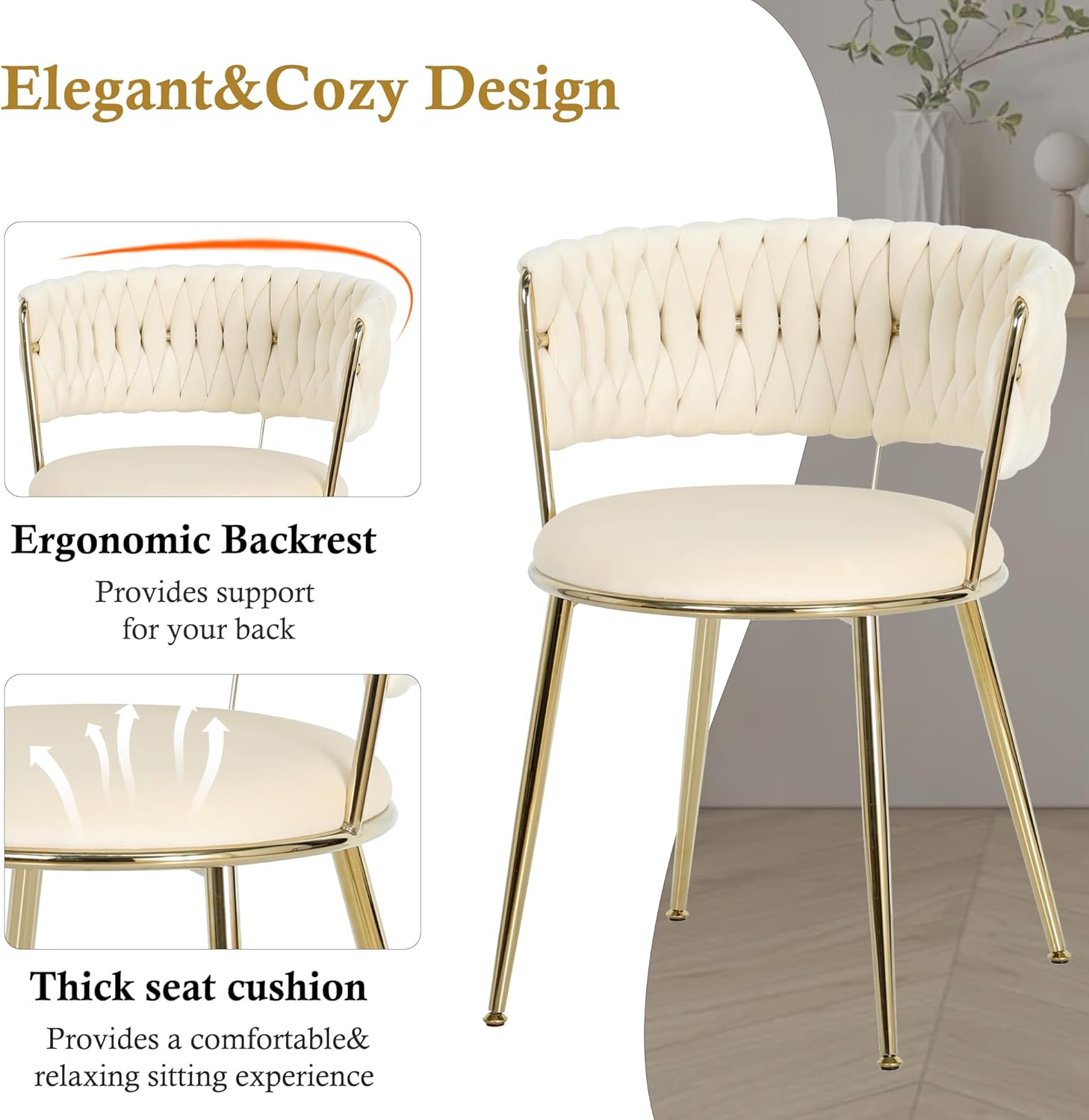 47'' Round Glass Dining Table Set for 4, Modern Glass Kitchen Table Set with Gold Base & 4 Luxury Beige Gold Velvet Dining Chairs, 5-Piece Circle Dinner Table Set for Home Apartment