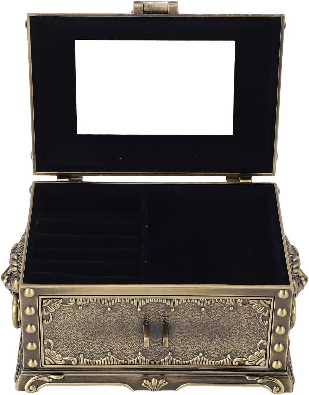Vintage Metal Jewelry Box Drawer Type Earring Necklace Bracelet Organizer Decorative Box with Lock for Home (Antique Bronze)