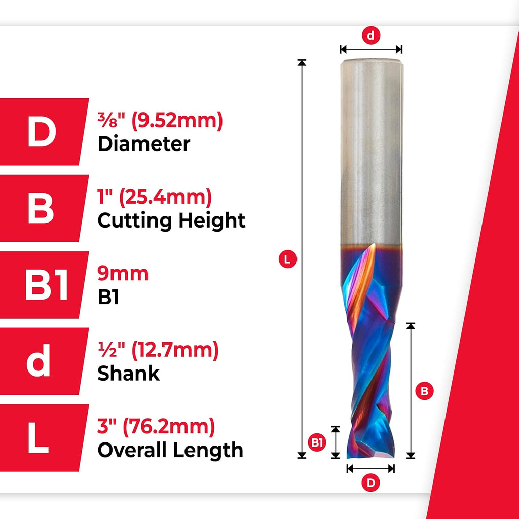 Amana Tool Spektra Extreme Tool Life CNC Compression Spiral Router Bit, 46174-K, 3/8 D x 1 CH x 1/2 Shank x 3 Inch L 2 Flute (Replaces Item no. 46161)