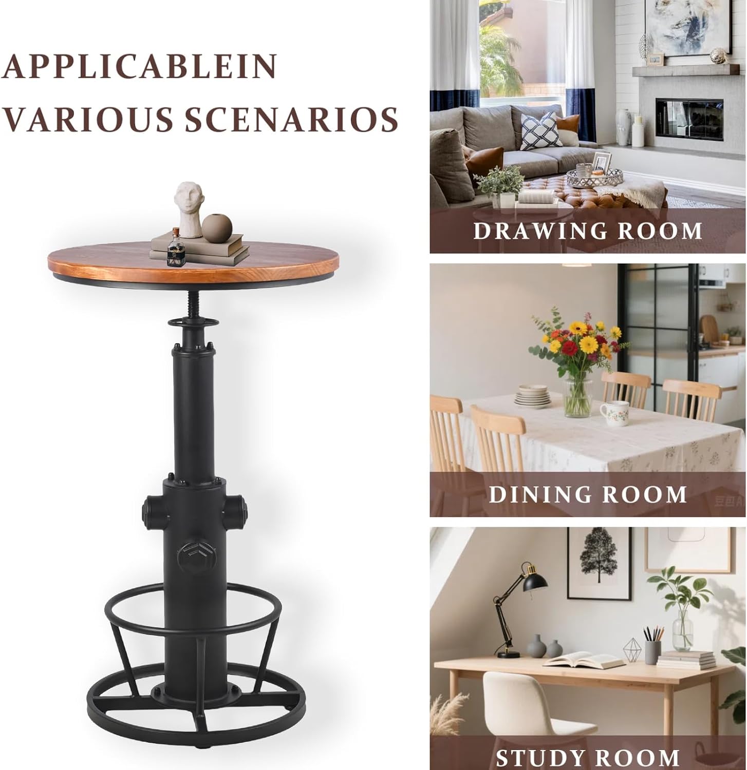 Farmhouse Bistro Bar Table with Chairs Industrial Pub Table and Stools Vintage 3 Pieces Dining Table Set Swivel High Top Height Adjustable