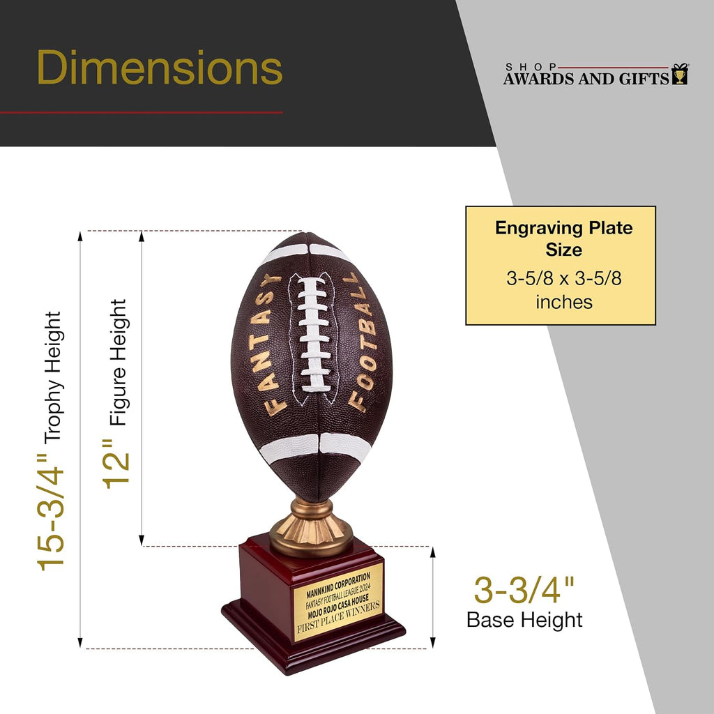 SHOP AWARDS AND GIFTS Customizable 15-3/4 Inch Painted Resin Fantasy Football Trophy on Rosewood Base, Includes Personalization