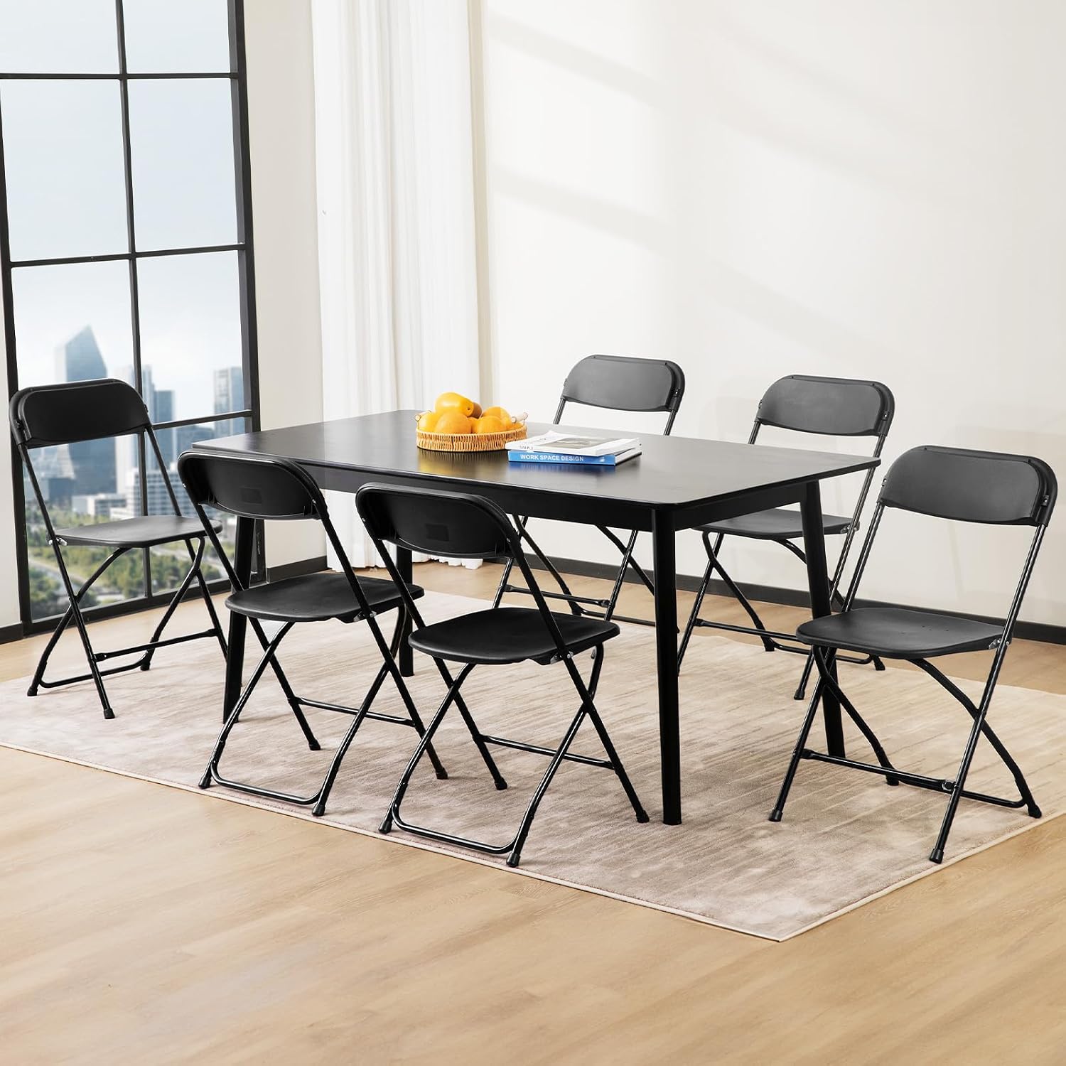 DUMOS Folding Chairs Sets of 8, 330lbs Plastic Stackable Portable Patio Dining Sets, Fold Up for Indoor Outdoor, Camping, Garden, Party, Meeting (Black)