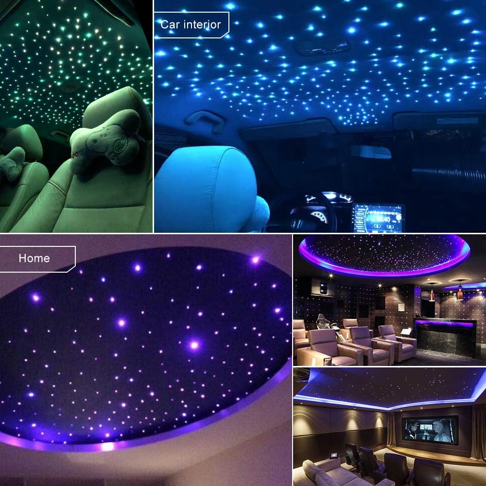 AZIMOM Dual Port 20W Twinkle Starlight Headliner Kits 600pcs 0.03in 9.8ft Fiber Strands Dual Head Fiber Optic Light RGBW Sound Remote Control Light Source Home Ceiling Indoor Car Roof Decor