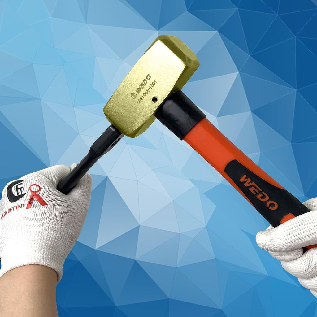 WEDO 2PCS Sledge Hammer,1lb+2lb,500g+1000g Brass Head,Shock Absorption Fiberglass Handle, Brass Hammer Set German Type,One-time Die-forged,Corrosion Resistant, DIN Standard