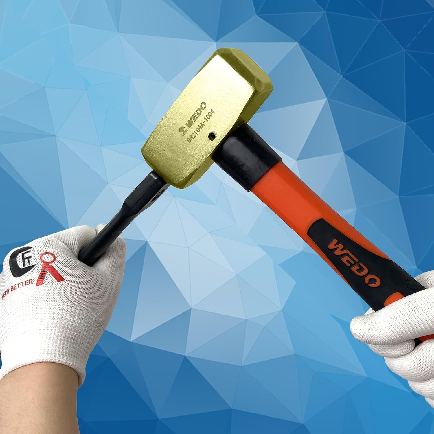 WEDO 2PCS Sledge Hammer,1lb+2lb,500g+1000g Brass Head,Shock Absorption Fiberglass Handle, Brass Hammer Set German Type,One-time Die-forged,Corrosion Resistant, DIN Standard