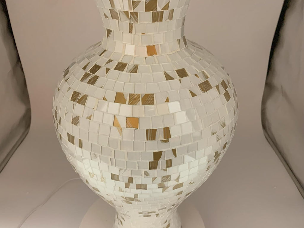Floor Vase, 24 Inch Mosaic Vase – Tall Cylinder Made of Terracotta with White and Gold Glass Mosaic Pieces – Handcrafted Decorative Home Décor Accent Piece for Bedroom, Living Room, Office
