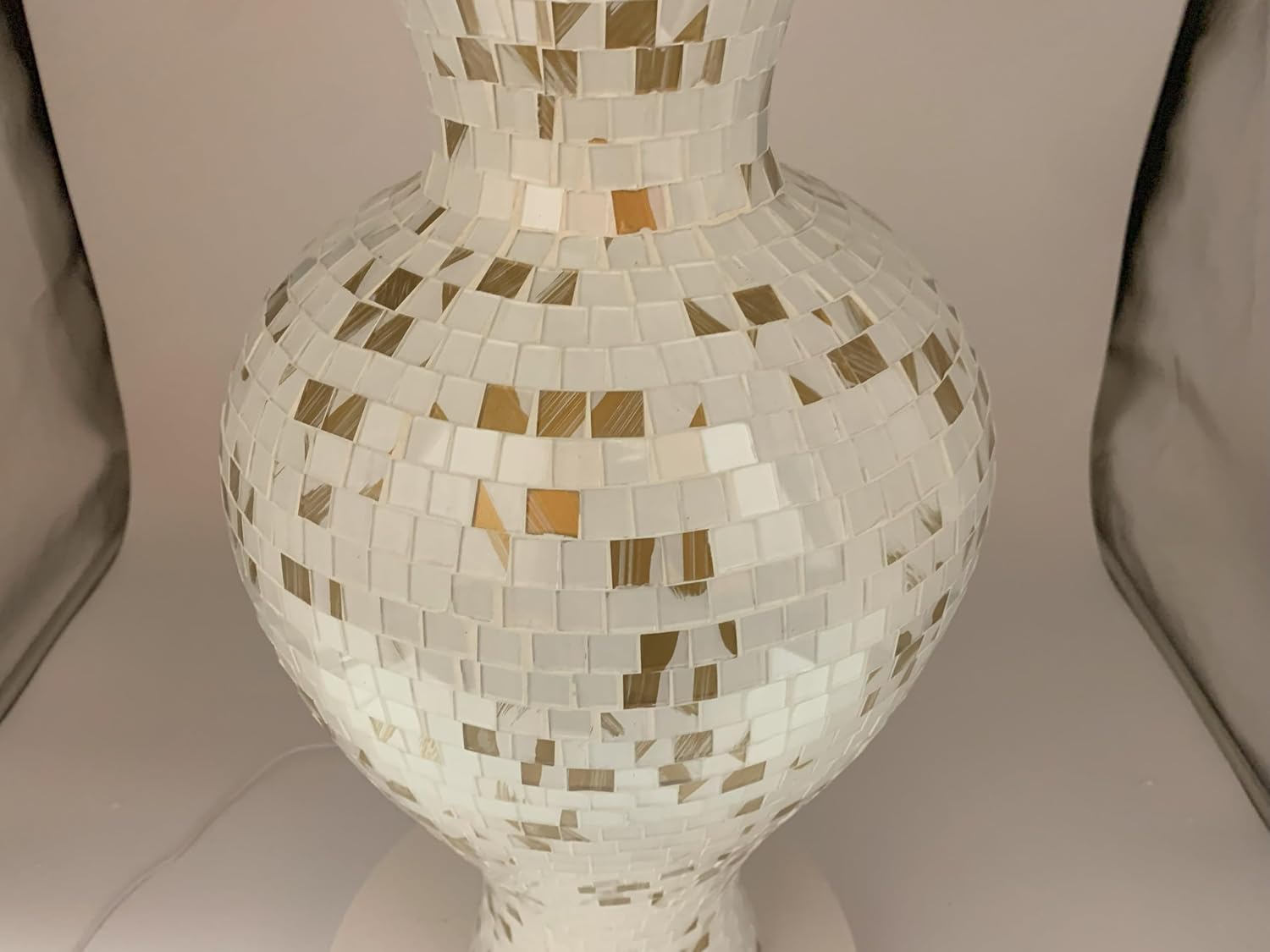 Floor Vase, 24 Inch Mosaic Vase – Tall Cylinder Made of Terracotta with White and Gold Glass Mosaic Pieces – Handcrafted Decorative Home Décor Accent Piece for Bedroom, Living Room, Office