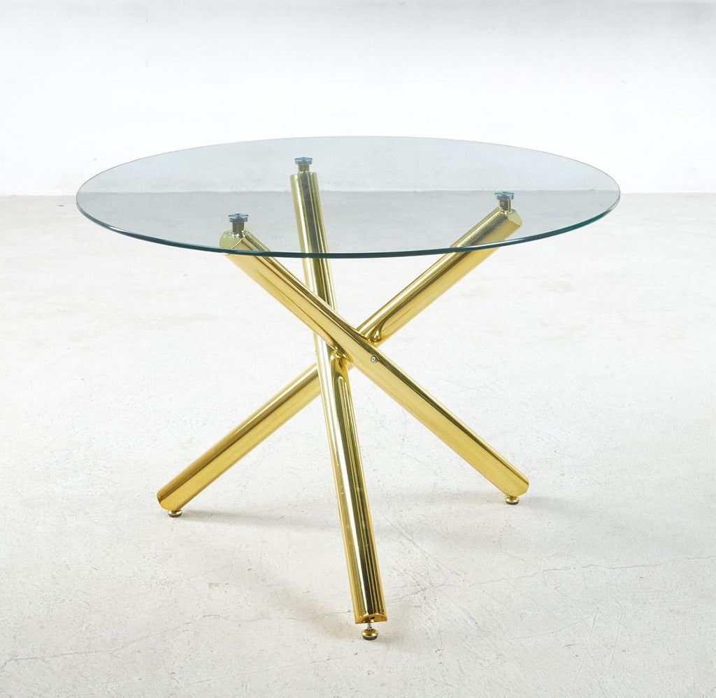 Round Glass Dining Table,Glass Dining Room Table with Metal Legs, Modern Style Glass Kitchen Table for Home, Kitchen, Dining Room