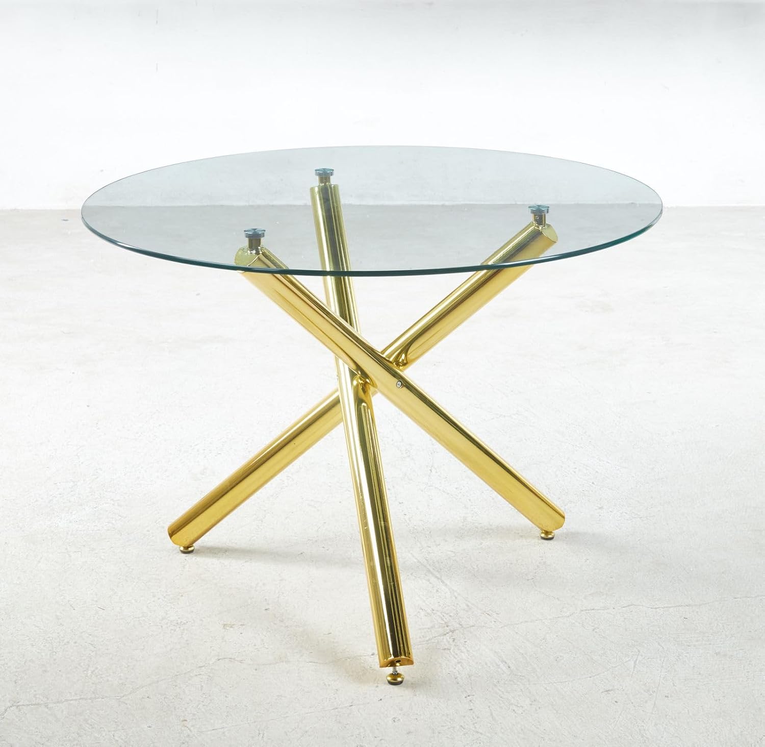 Round Glass Dining Table,Glass Dining Room Table with Metal Legs, Modern Style Glass Kitchen Table for Home, Kitchen, Dining Room