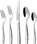Luciella Ponza Flatware Set for 12, 65-Piece Stainless Steel Silverware Set with Serving Utensils, Timeless Hammered Design, Rust-Resistant, Mirror Polished & Dishwasher Safe, House Warming Gifts
