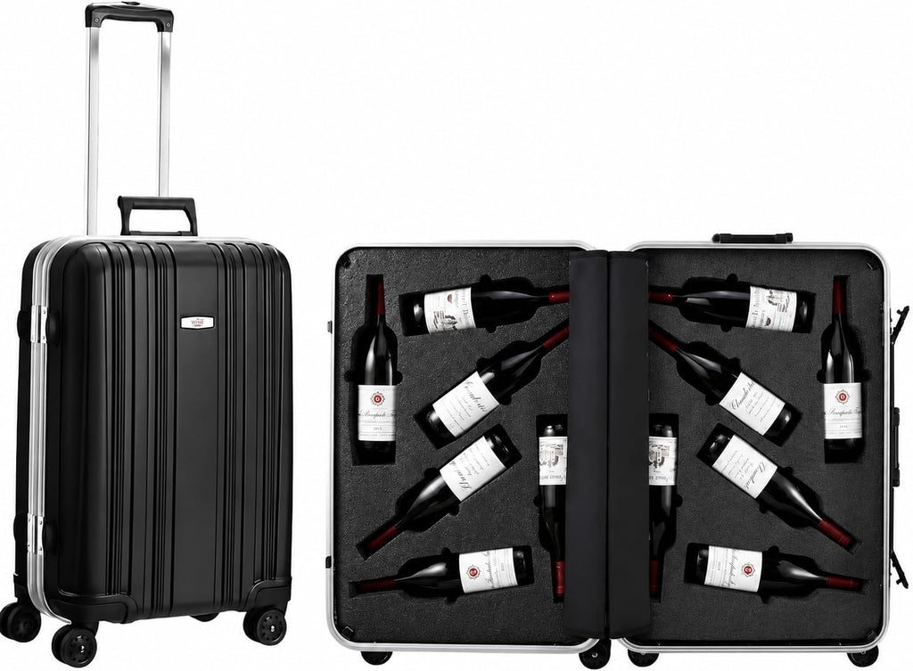 Wine Suitcase for Airplanes 12 Bottle Aluminum Wine Luggage for Airplane Travel with TSA Approved Lock & Removable Insert, Black Hard Shell Case with Expensive High-Strength Aluminum Protection Frame