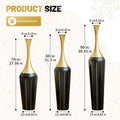 Set of 3 Modern Black and Gold Floor Vases, Handcrafted Tall Metal Decorative Vases, Luxury Floor Vases for Entryway, Living Room, Glam Home Decor, Dried Flowers & Pampas Grass
