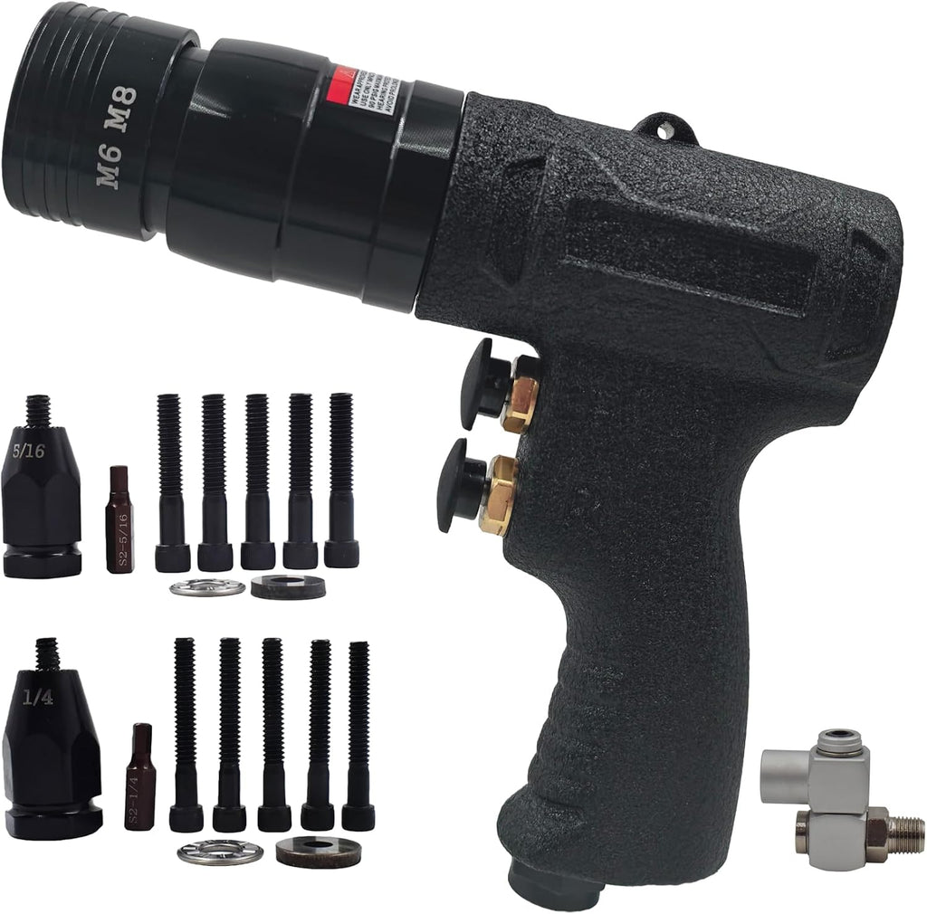 Air Rivet Nut Tool Kit, Pneumatic Pull Nut Setter with 1/4', 5/16' Mandrels for Sheet Metal Fastening Threaded Insert Installation