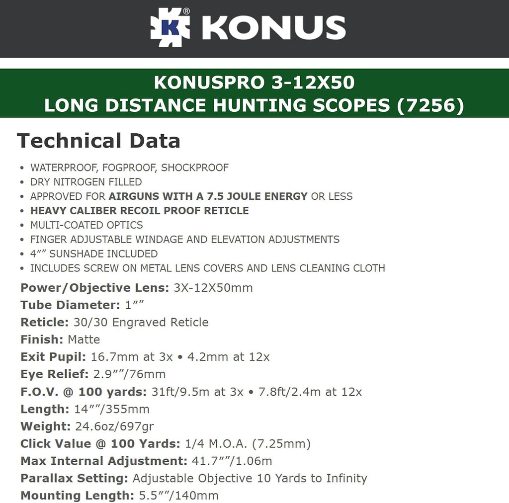 KONUS KonusPro Hunting Riflescope | 1' Tube Diameter, Multi-Coated Optics, Waterproof, Shockproof, Fogproof, Fast Focus Scope