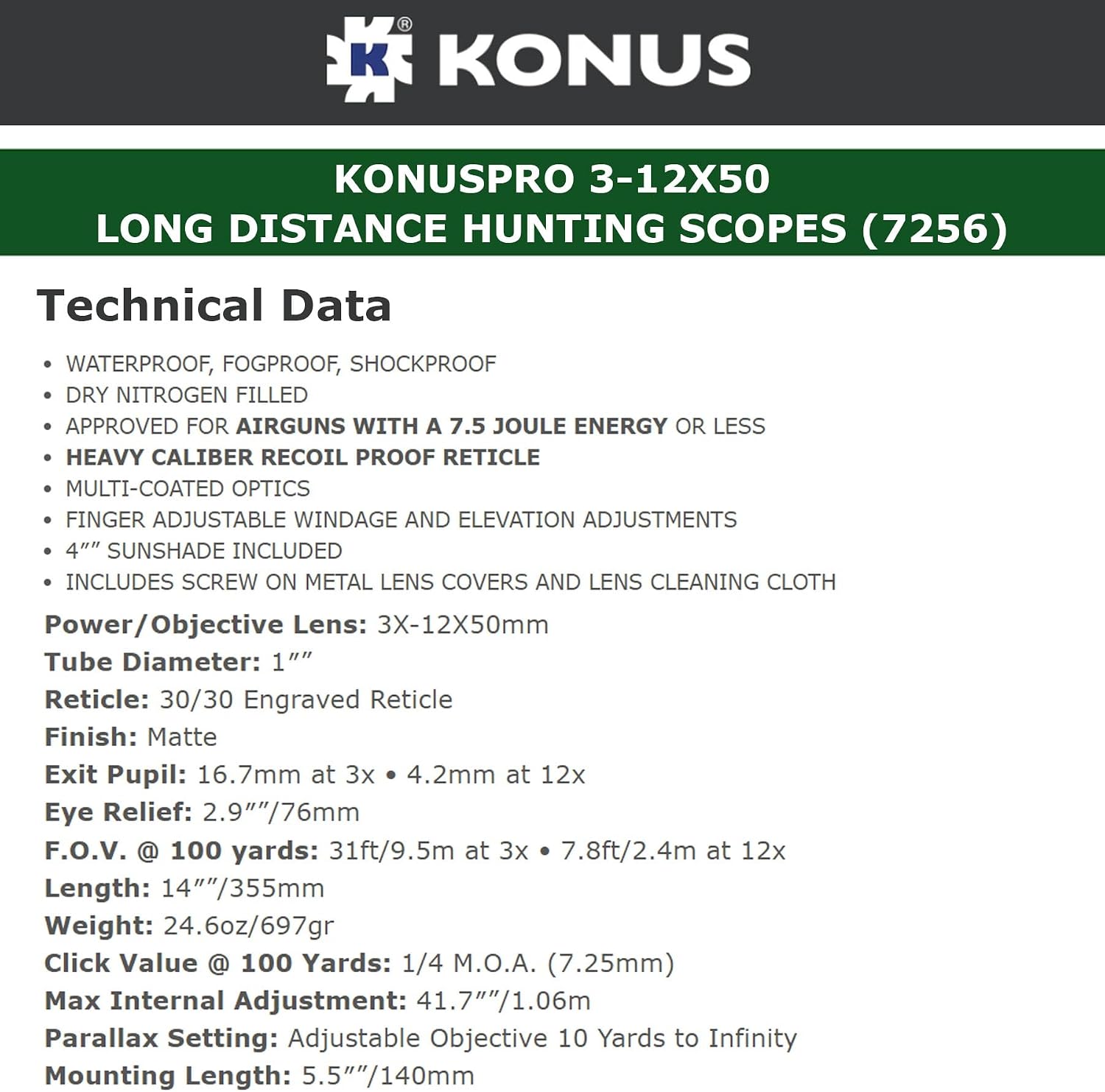 KONUS KonusPro Hunting Riflescope | 1' Tube Diameter, Multi-Coated Optics, Waterproof, Shockproof, Fogproof, Fast Focus Scope