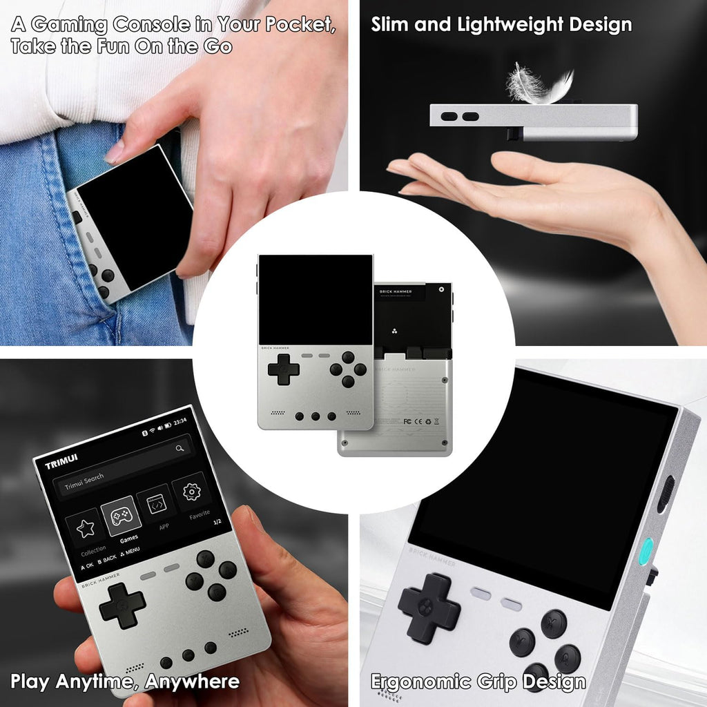 Trimui Brick Hammer Handheld Game Console,3.2 Inch IPS Classic System and 3000mAh Battery Retro Video Games Consoles,with 64G TF Card and Wireless Networt Console Casual Game Console(Silver)