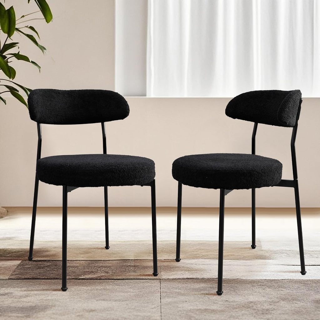 Dining Table and Dining Chair Set 23.6' Black Round Table&2 Boucle Upholstered Chairs for Kitchen Dining Room Small Space 3 Piece Dining Table and Chair Set (Black)