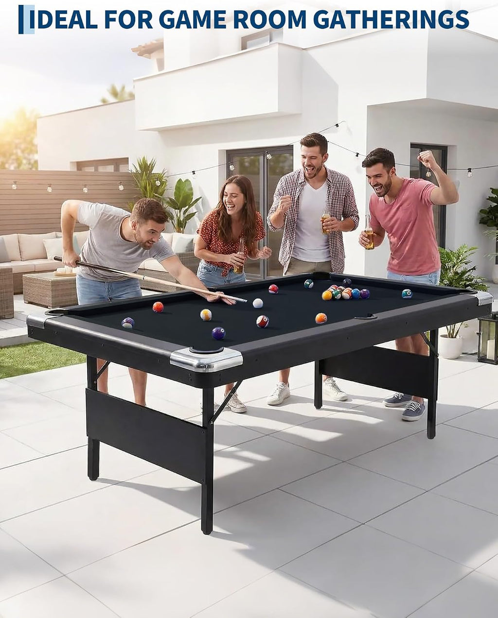 Garvee 6/7 Foot Pool Table, Folding Pool Table Includes Full Set of Billiard Balls, Portable Billiards Tables with 2 Cue Sticks, Chalk & Felt Brush for Family Game Room