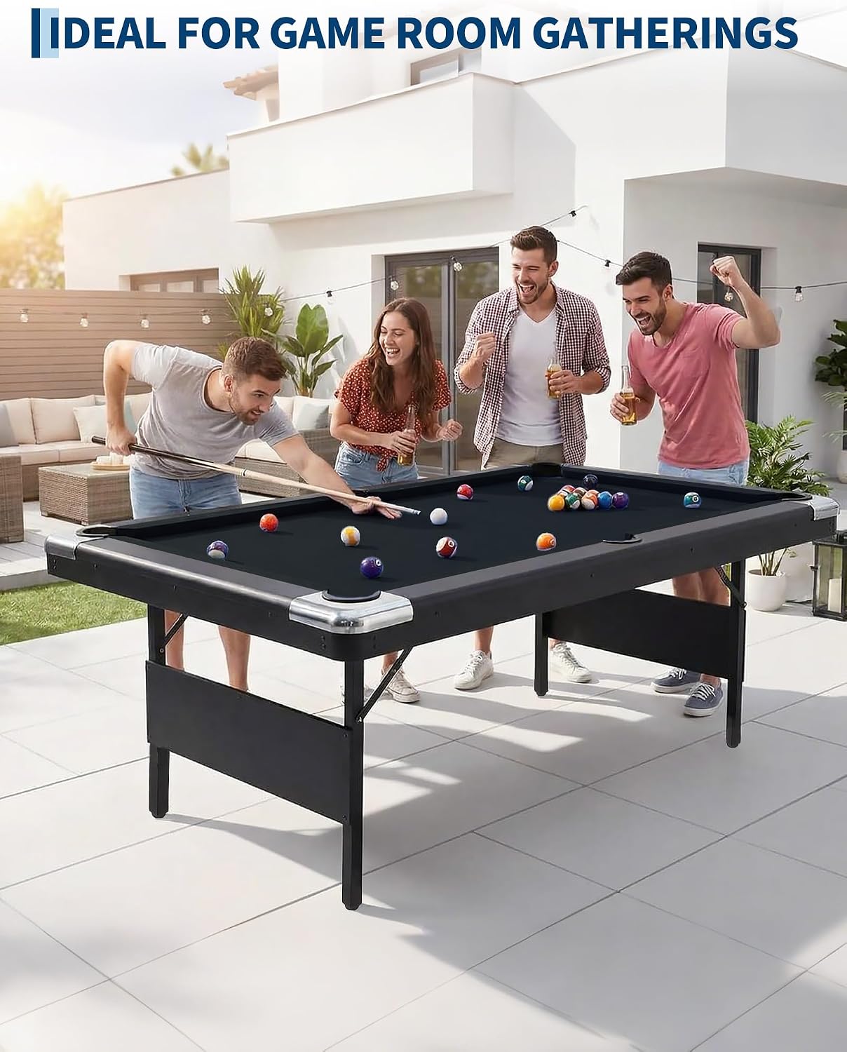 Garvee 6/7 Foot Pool Table, Folding Pool Table Includes Full Set of Billiard Balls, Portable Billiards Tables with 2 Cue Sticks, Chalk & Felt Brush for Family Game Room