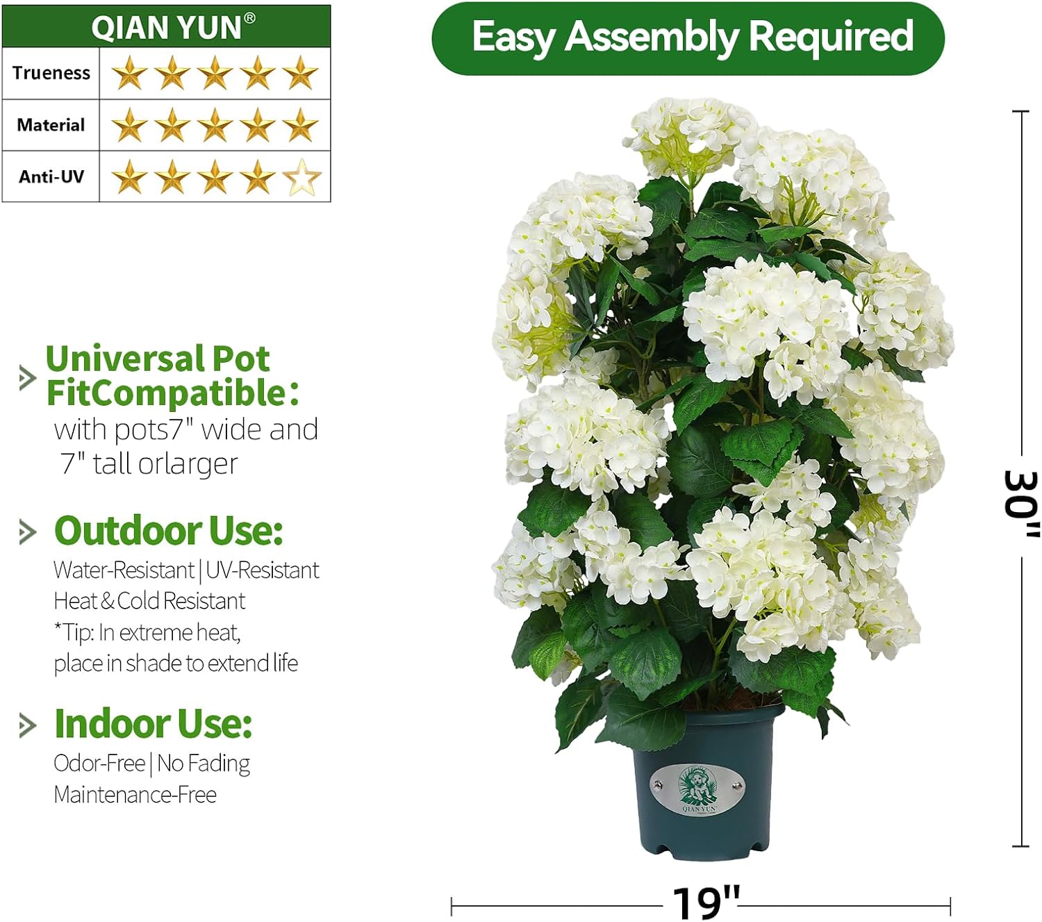 Faux Hydrangea Tree 30' Tall (2 Pack), Artificial Hydrangea Plant in Pot with White Flowers, Realistic Hydrangea Tree for Indoor Outdoor Porch, Patio, Home Decor