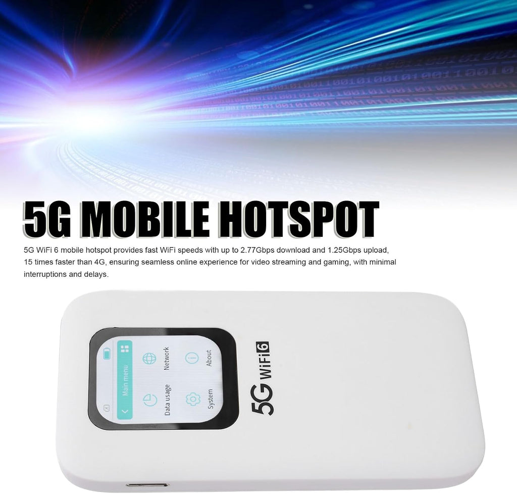 5G Wi Fi 6 Mobile Hotspot, Portable 5G Wi Fi Router, 2.01in Touch Screen Nano SIM Card Slot Design, Connects Up to 16 Devices, Pocket Wi Fi Device for Travel Office Dormitory