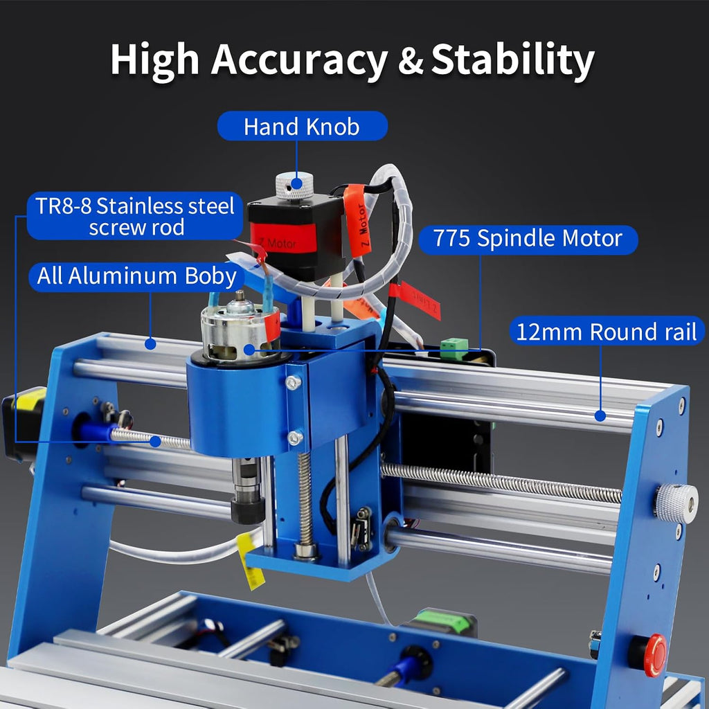 3018 CNC Machine All-Metal CNC Router Machine, with Emergency-Stop 3 Axis Plastic Acrylic PCB PVC Wood Carving Milling Engraving Machine, XYZ Working Area 300x180x60mm