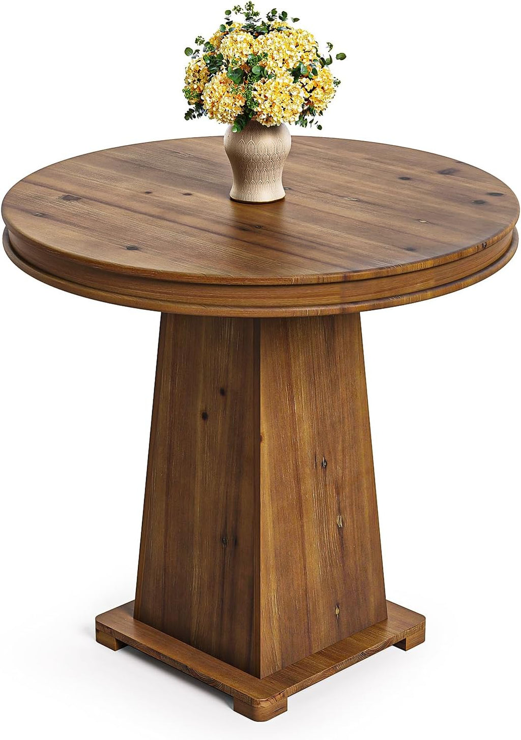 LITTLE TREE Solid Wood Round Dining Table, 31.5' Small Kitchen Table for 2, Modern Farmhouse Dinner Table for Dining Room, Kitchen, Living Room, Artistic Geometric Base, Table Only (Rustic Brown)