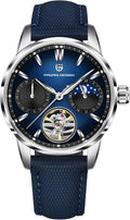 Pagani Design Luxury Men's Automatic Watch Skeleton Tourbillon Moon Phase Stainless Steel 100m Waterproof Leather Strap Men's Mechanical Watch