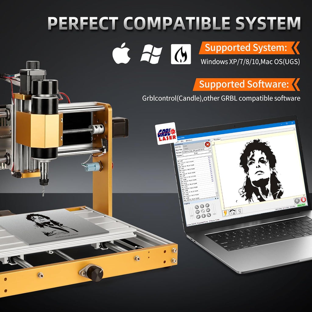 LUNYEE 3018 PRO MAX CNC Machine 500W All-Metal CNC Router Machine 3 Axis Limit Switches & Emergency-Stop with GRBL Offline Control for Cutting Wood Acrylic MDF Plastic, Working Area: 300 x 180 x 80mm