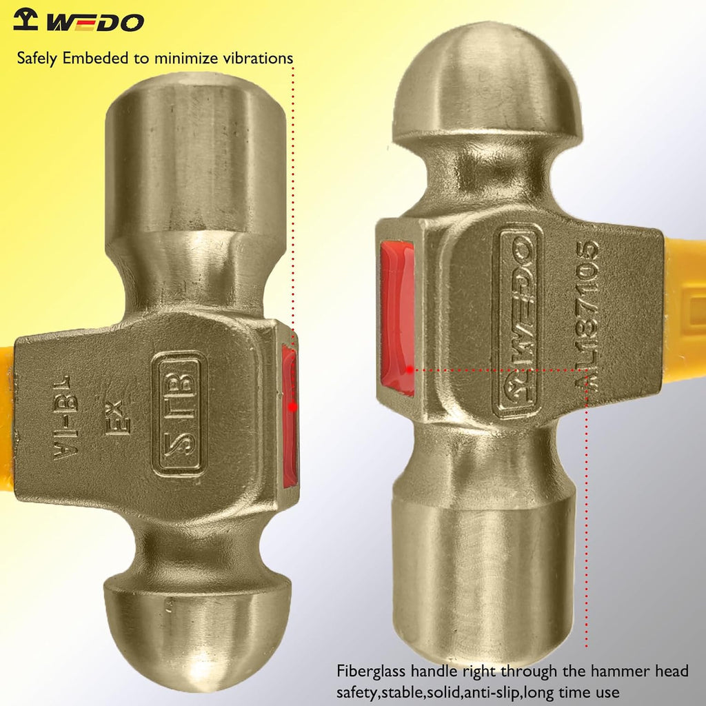 WEDO 32oz(910g) Ball Peen Hammer,Ball Pein Hammer with Fiberglass Handle,Length 365mm(14'),Aluminum Bronze, Die-Forged, Corrosion Resistant, DIN Standard