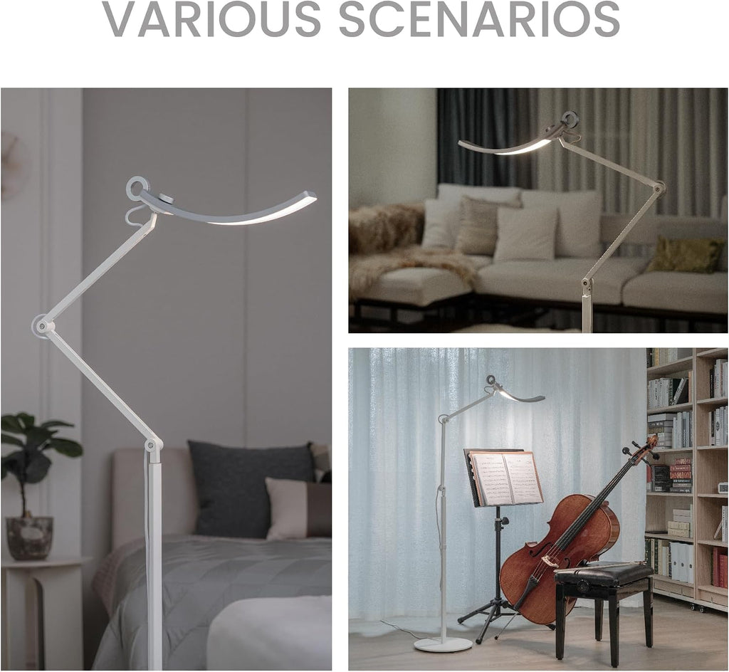BenQ e-Reading Floor Lamp - Ultrawide and Bright Lighting, Dimmable with 13 Color Modes, Adjustable Arm, Auto-dimming, Eye-Caring Lamp for Home Office, Reading, Study, Craft, Matte Silver