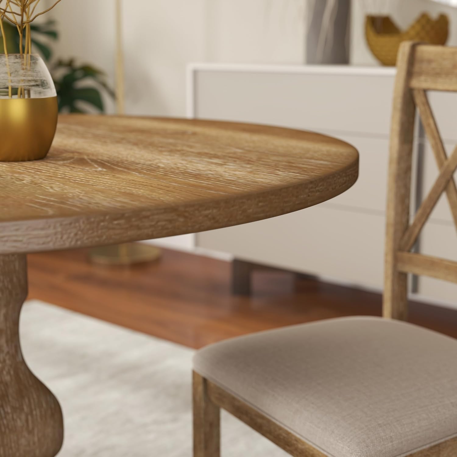 Roundhill Furniture Havre Pedestal Base Round Dining Table, Oak